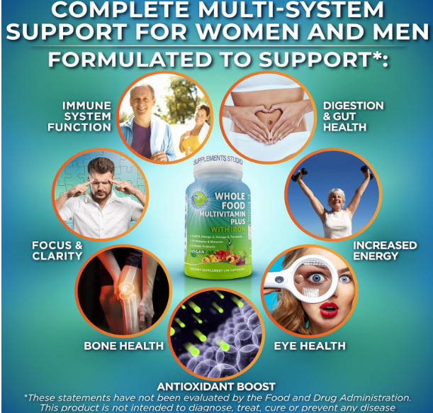 Multivitamin for men and women with 25 essential vitamins and minerals,With Iron