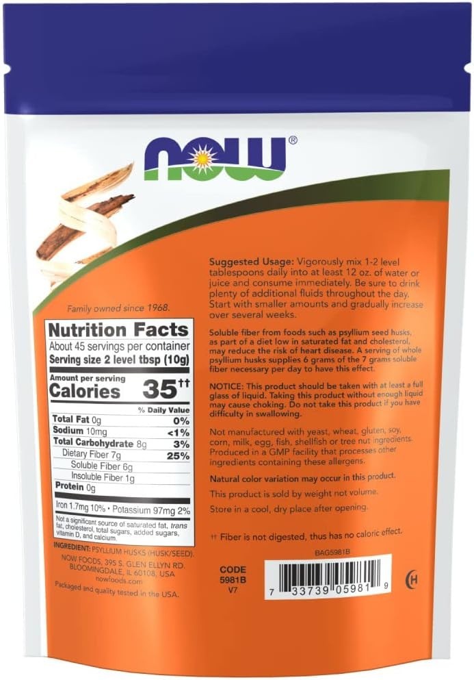 Now Foods Psyllium Husk Powder 16 oz 454 g Egg-Free Gluten-Free Milk-Free,2 Pack