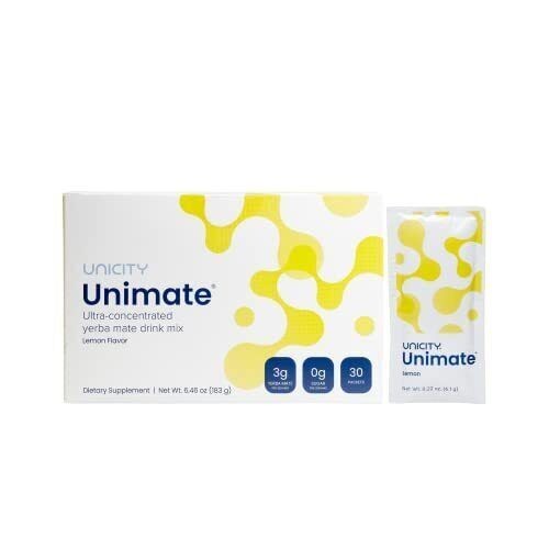 Unicity Unimate Lemon Drink Mix 30 Sachets Powder Beverage Mix Lemon Flavor Seal