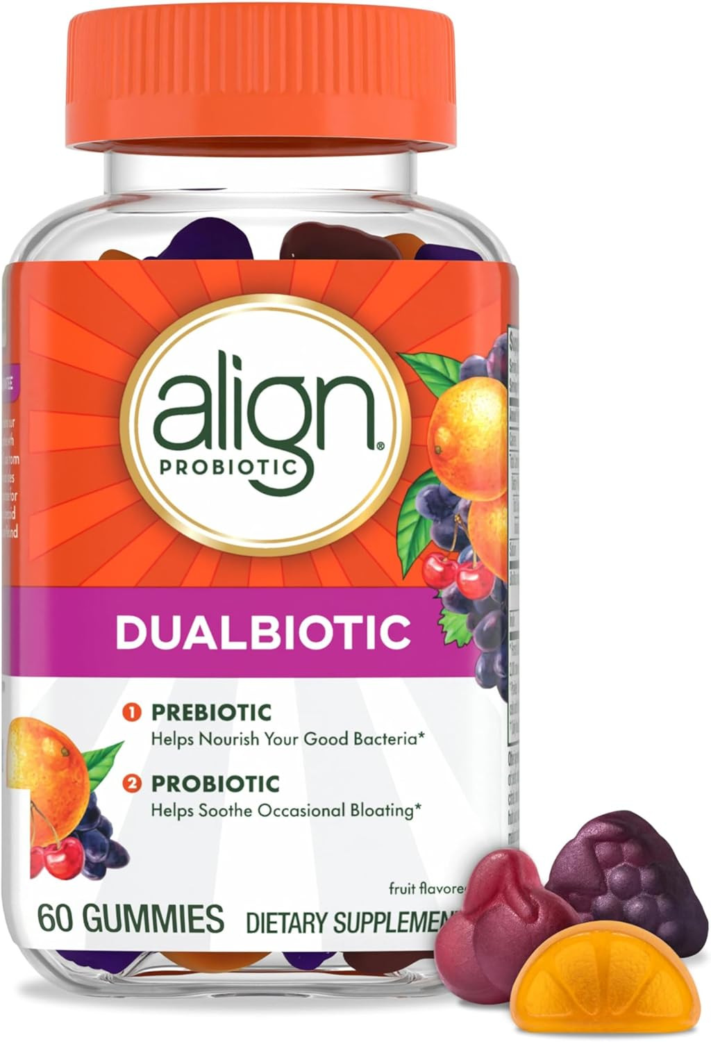 Align Dualbiotic Prebiotic Probiotic for Women Men 60 Gummies Fruit Flavor New
