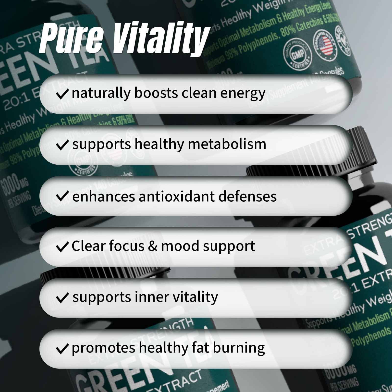 Extra Strength Green Tea 20:1 Extract, 6000 mg Strength, 140 Vegan Capsules