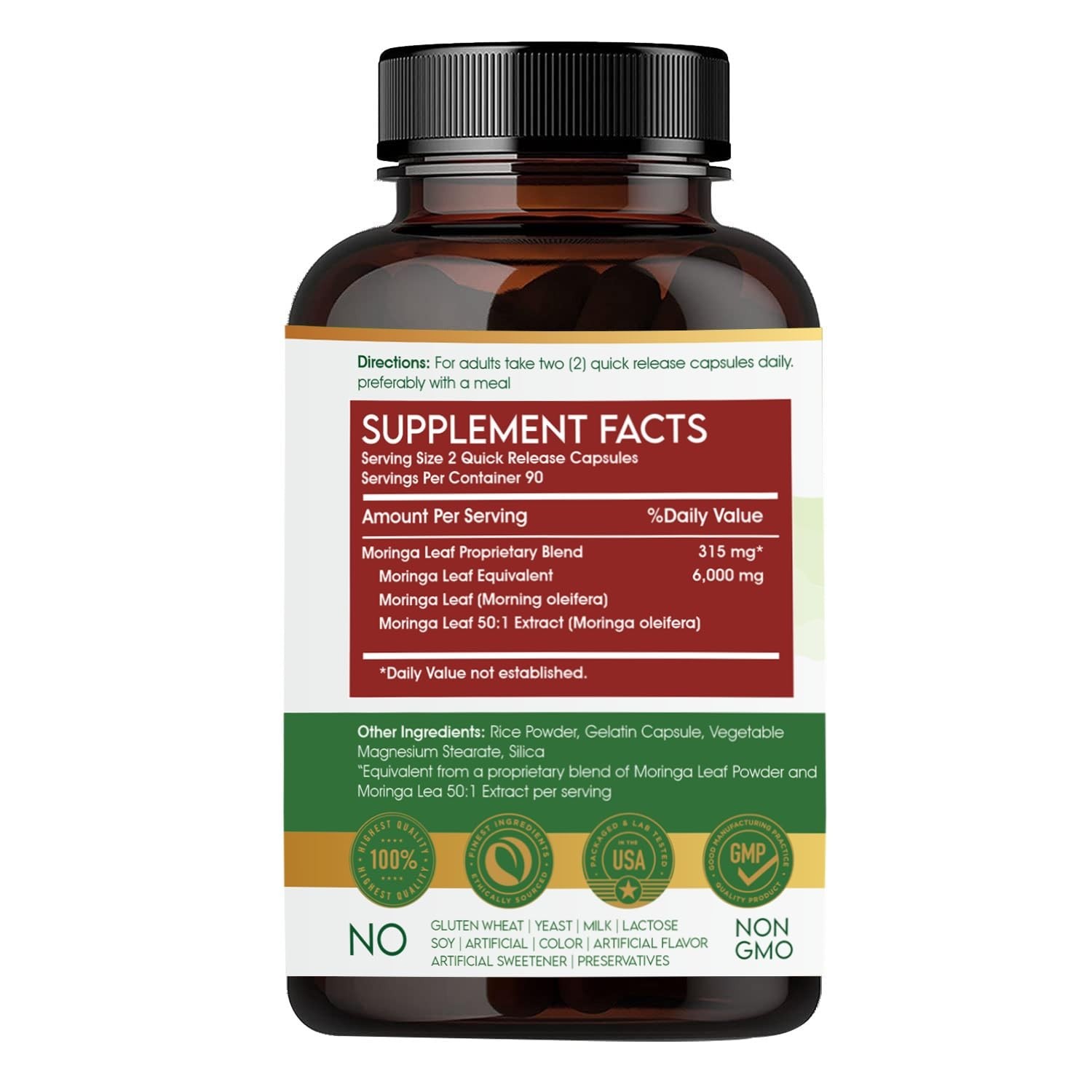 HERBAL.GROWTH Moringa 1000mg Capsules 60 Count Pack of 5