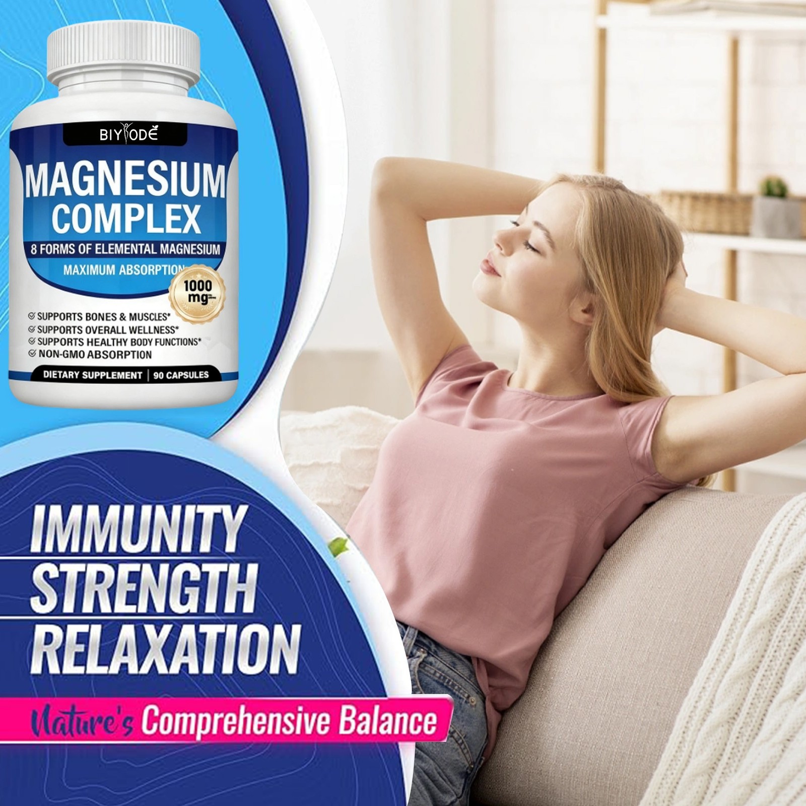 3X Magnesium Complex 1000mg- 8 Elemental Magnesium – Sleep,Stress Relief Support