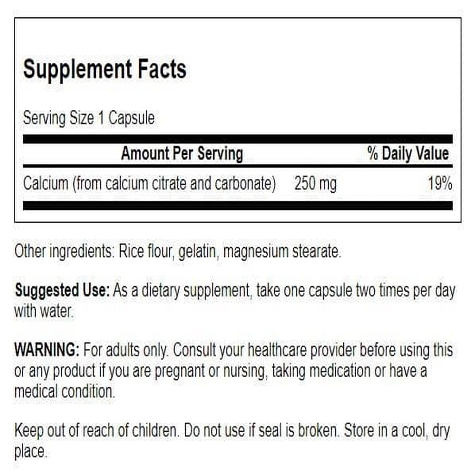 Swanson Calcium Citrate Complex Bone Health 250 mg, 100 100 Count (Pack of 1)