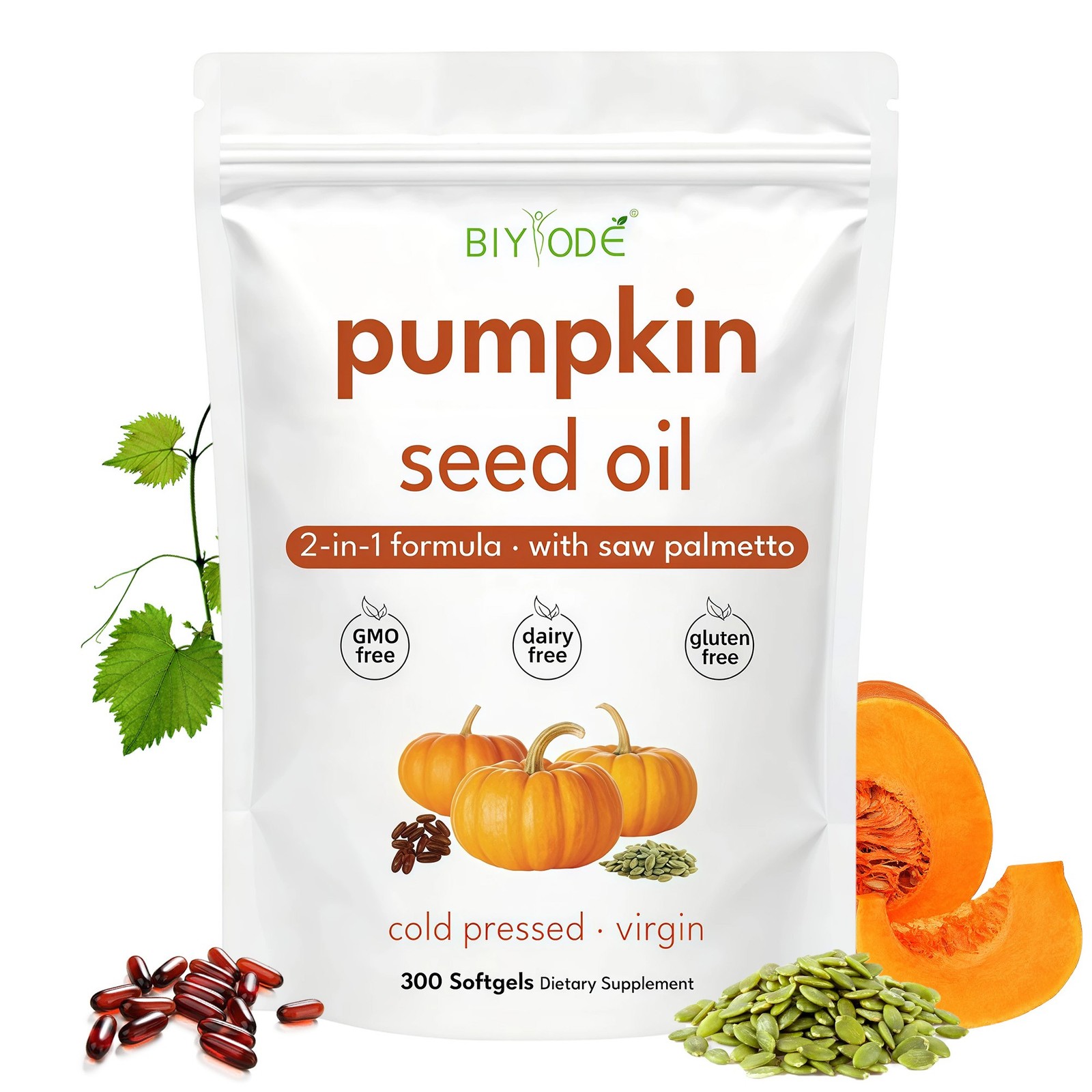 1-5X Pumpkin Seed Oil featuring Saw Palmetto Herbal Softgels – 3000 mg 300 Su…