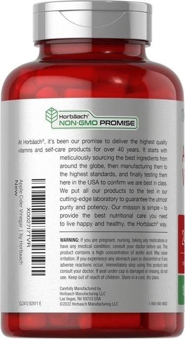 Apple Horbaach Cider Vinegar Capsules | 2400mg | 150 Count | Non-GMO,Gluten Free
