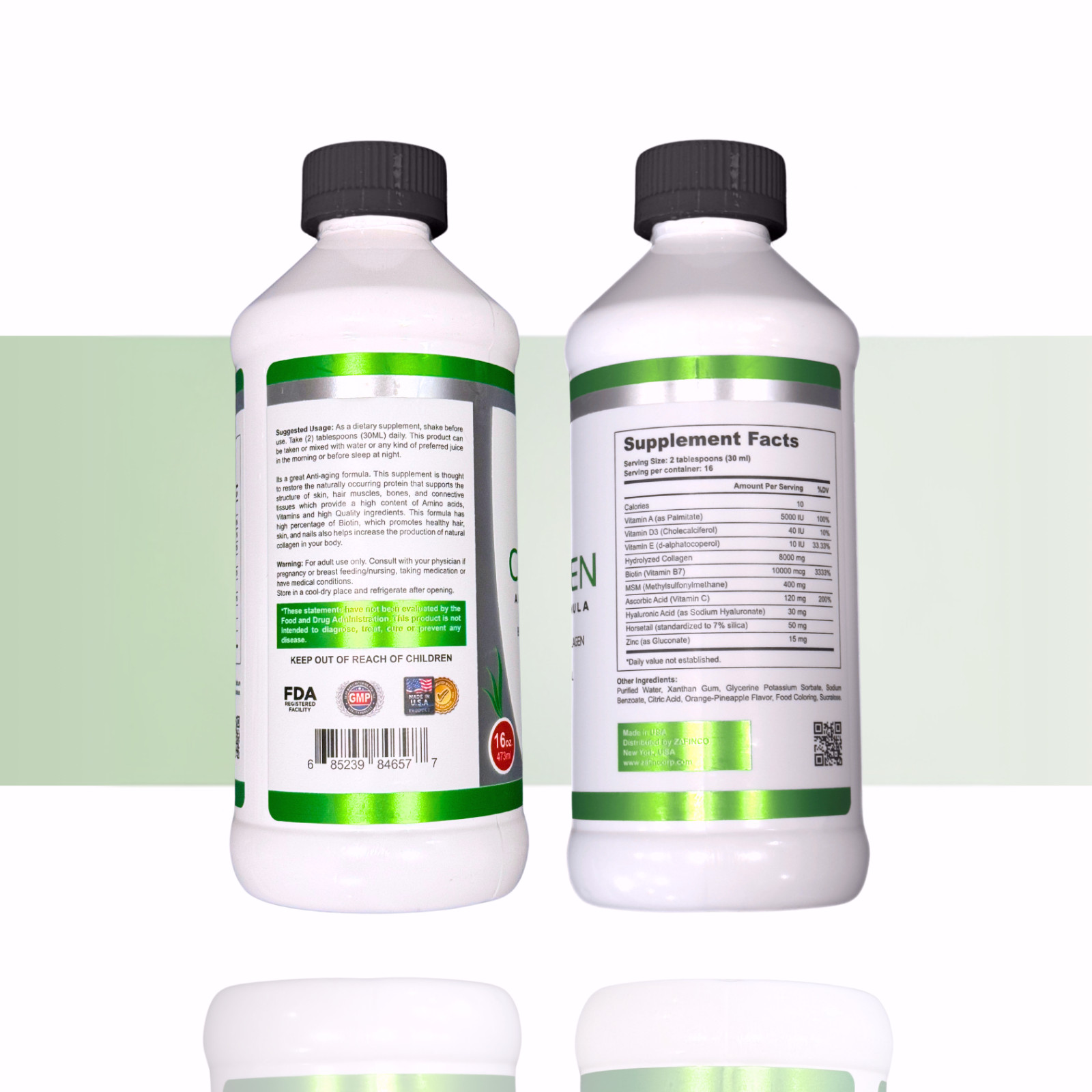ZAFiNCO- Liquid Collagen, Extra Strength Sugar Free Biotin, Orange -Pineapple
