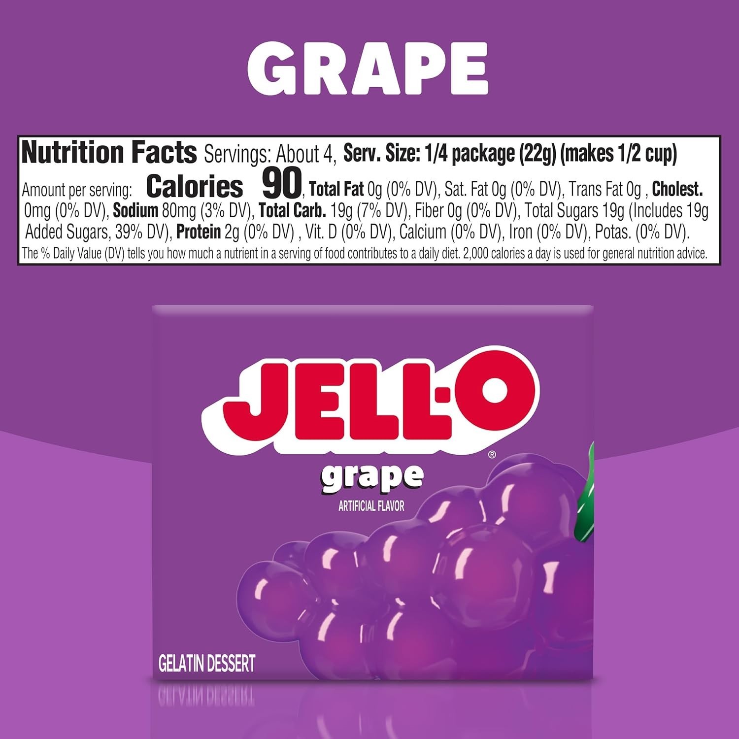 Jell-O Grape Gelatin Dessert Mix, 3 oz Box