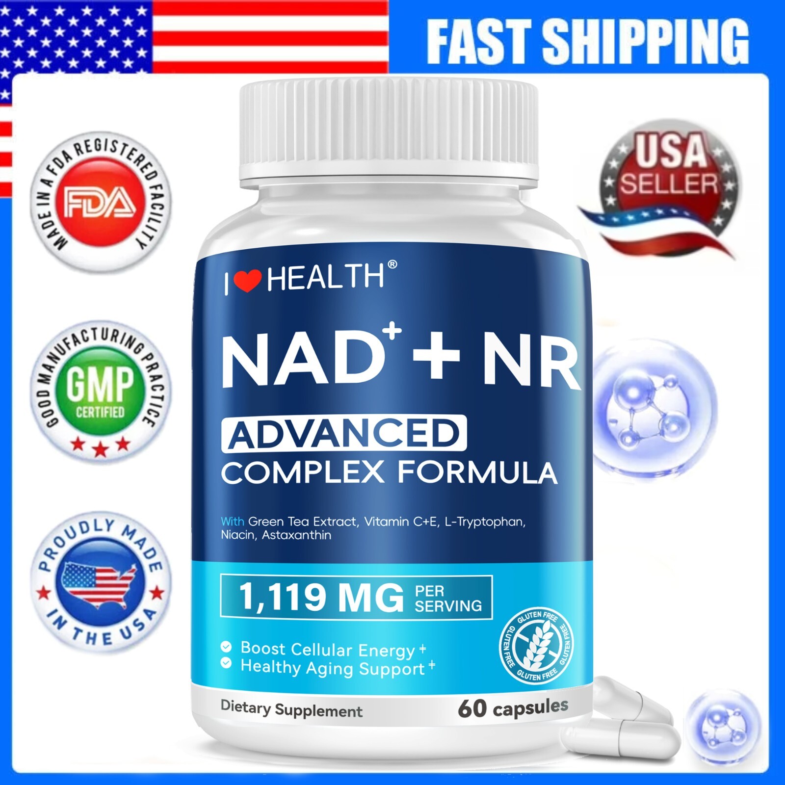 NAD+ Supplement 300mg + NR 150mg Complex,6000mg Green Tea Extract + Astaxanthin