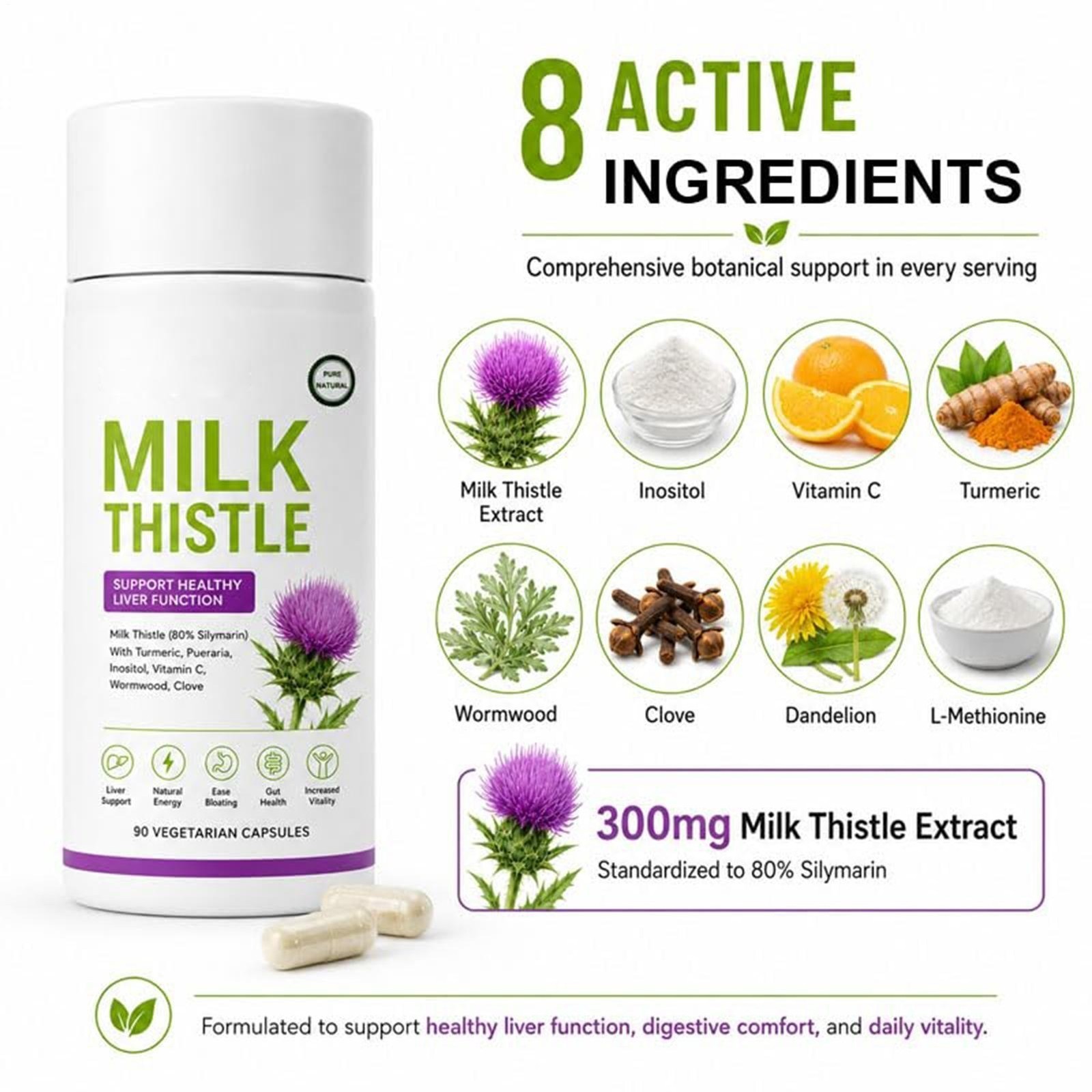 2x Uvola Milk Thistle Supplement, 80% Silymarin Liver Support Formula, 90Ct