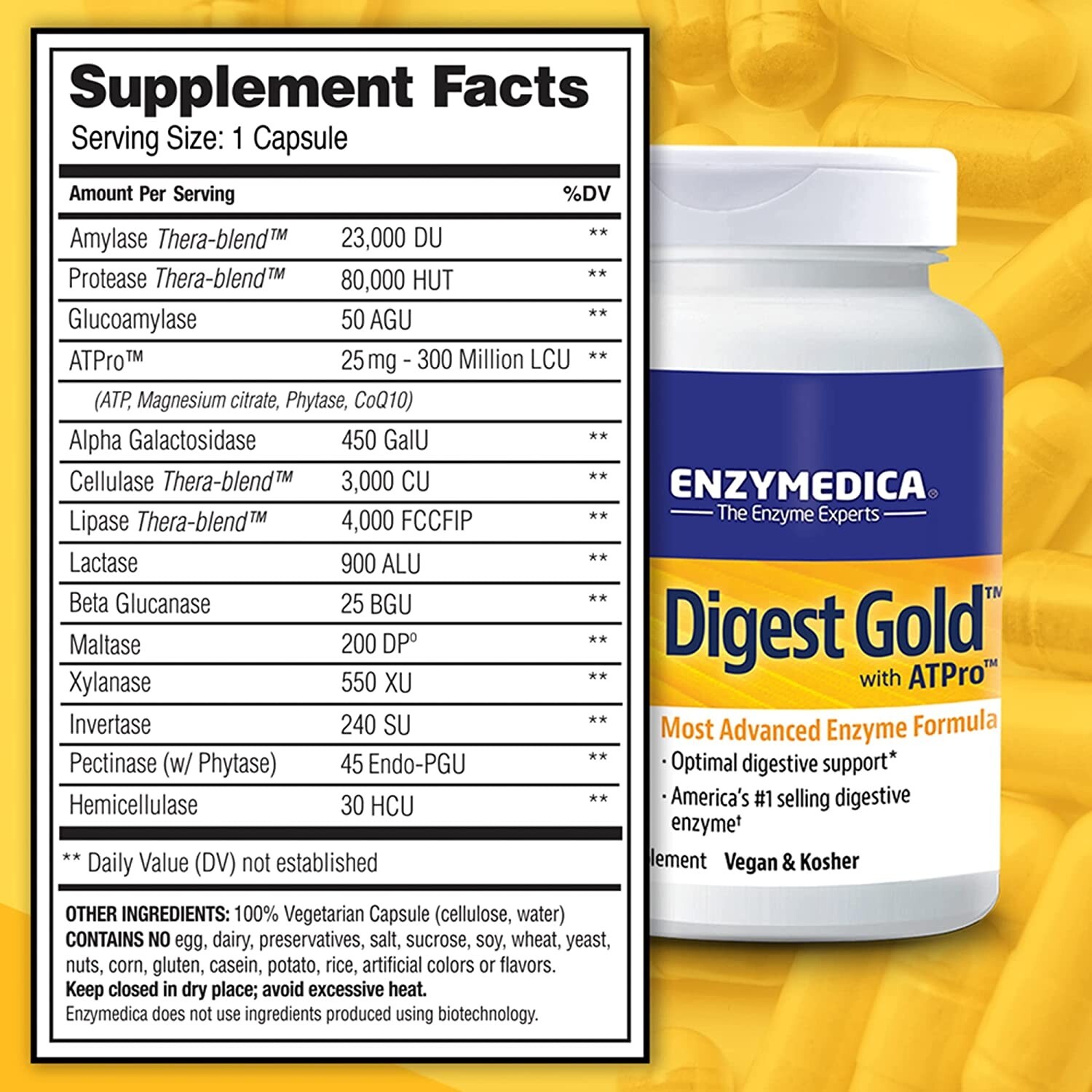 Enzymedica, Digest Gold ATPro , Optimal digestive support, 180 Capsules