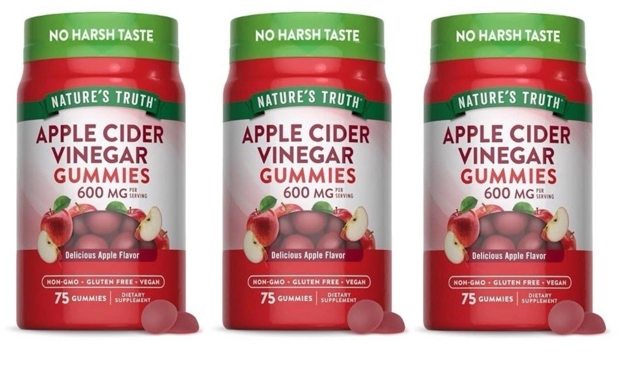 3 Pack Nature’s Truth Apple Cider Vinegar Vegan 225 Gummies (3×75) 600mg Exp2027