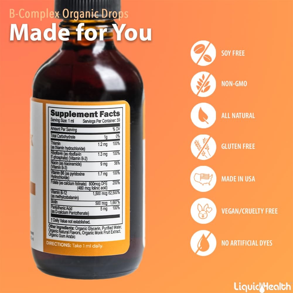 LIQUIDHEALTH USDA Organic Vitamin B Complex Drops for Men 2 Fl Oz (Pack of 1)