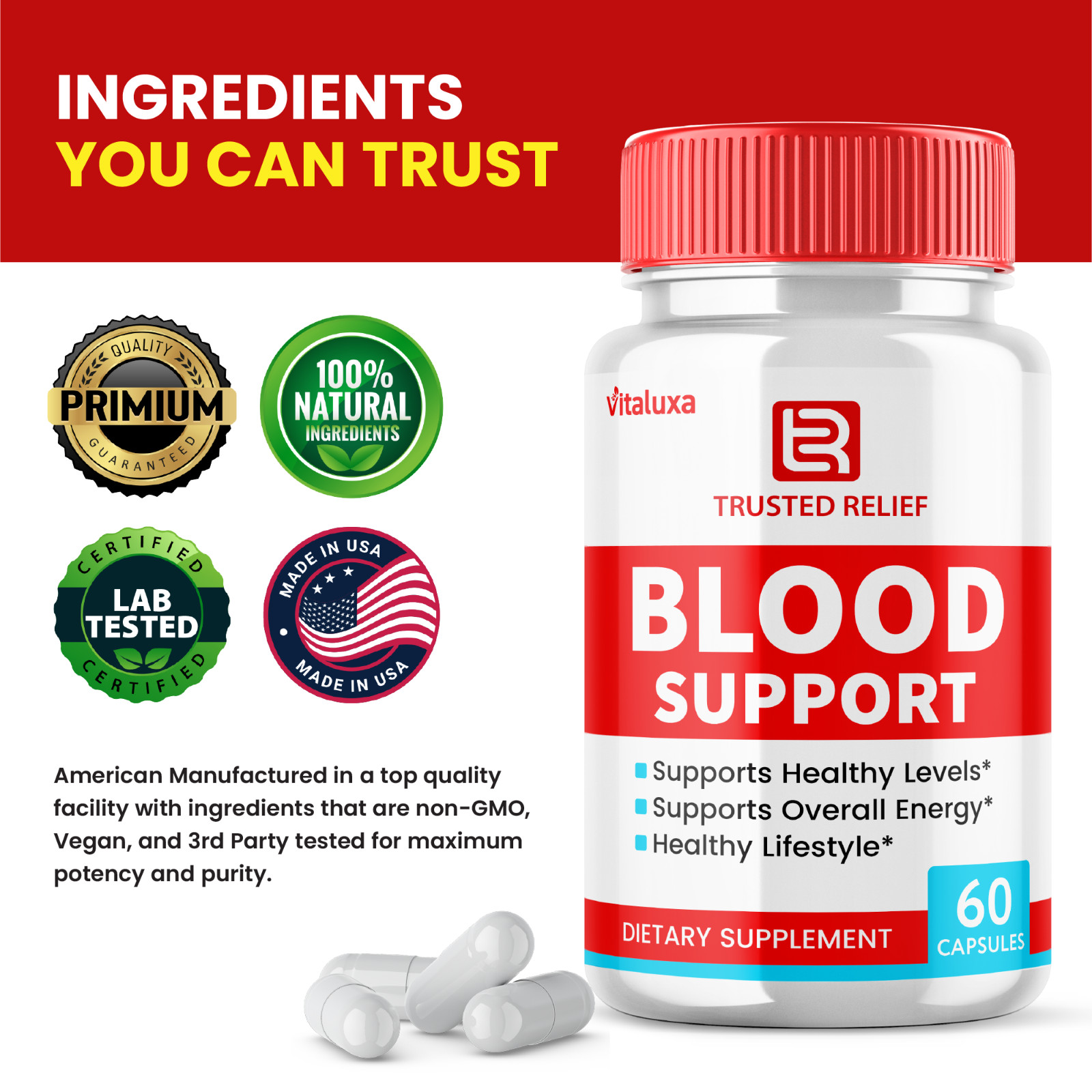 (5 Pack) TrustedRelief Blood Support Pills for Managing Sugar (300 Capsules)