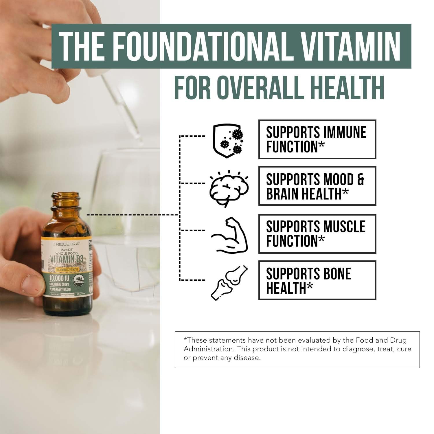 Organic Vitamin D3 5000 IU Liquid Drops – Vegan, Max Strength, High Absorption,