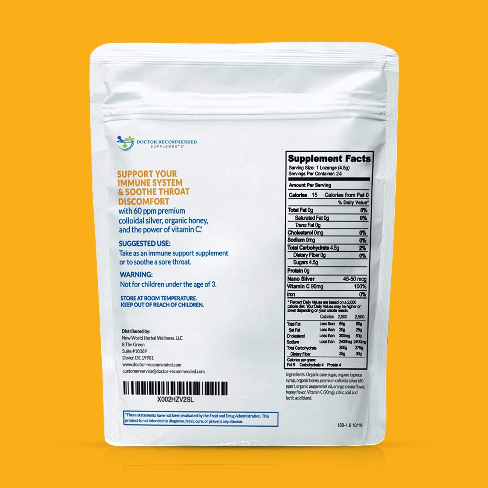 Premium Colloidal Silver Lozenges with Vitamin C & Organic Honey – 24 Orange Dro