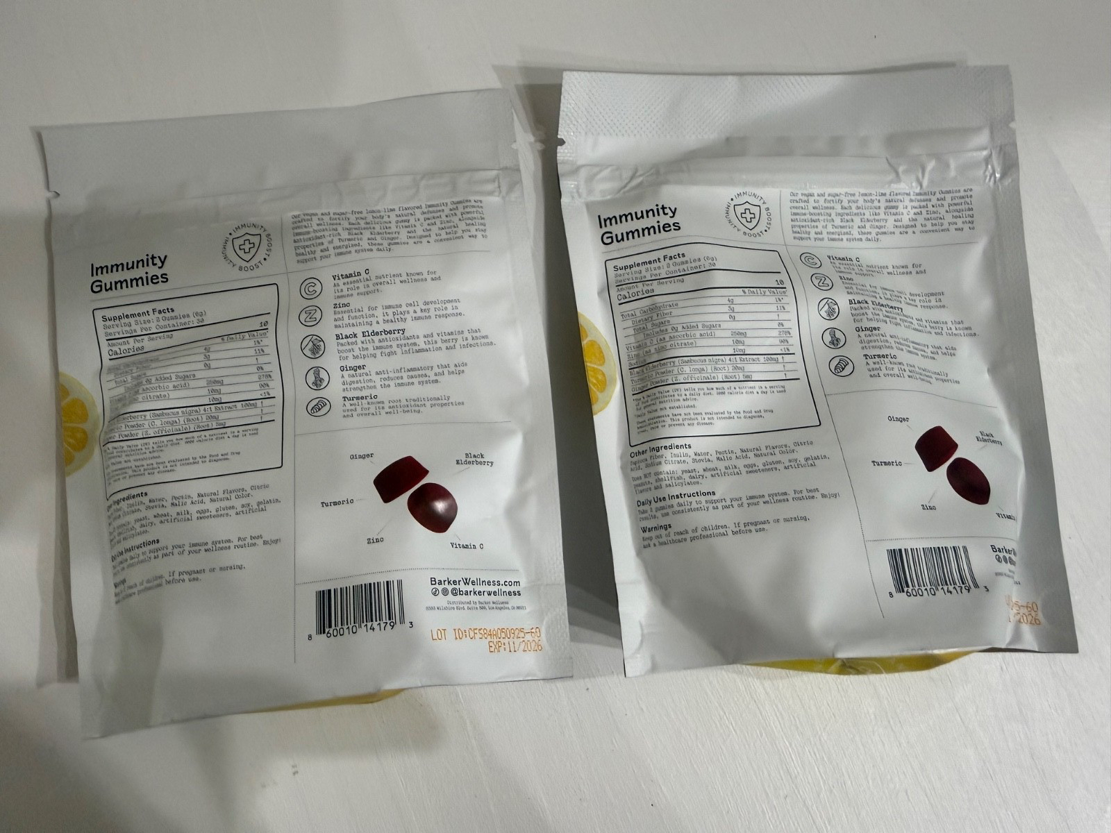 2 ~ Barker Wellness ~ Immunity Gummies 60 per bag ~ Lemon Lime Ex 11/26