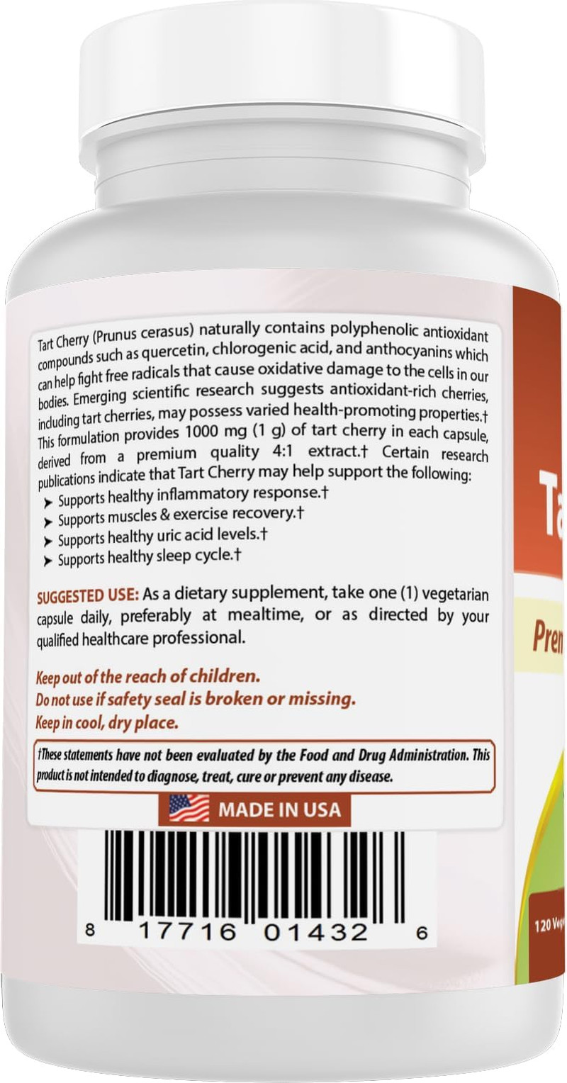 Tart Cherry Extract 1000 Mg (Non-Gmo) Veggie Capsules – Promotes Healthy Uric Ac