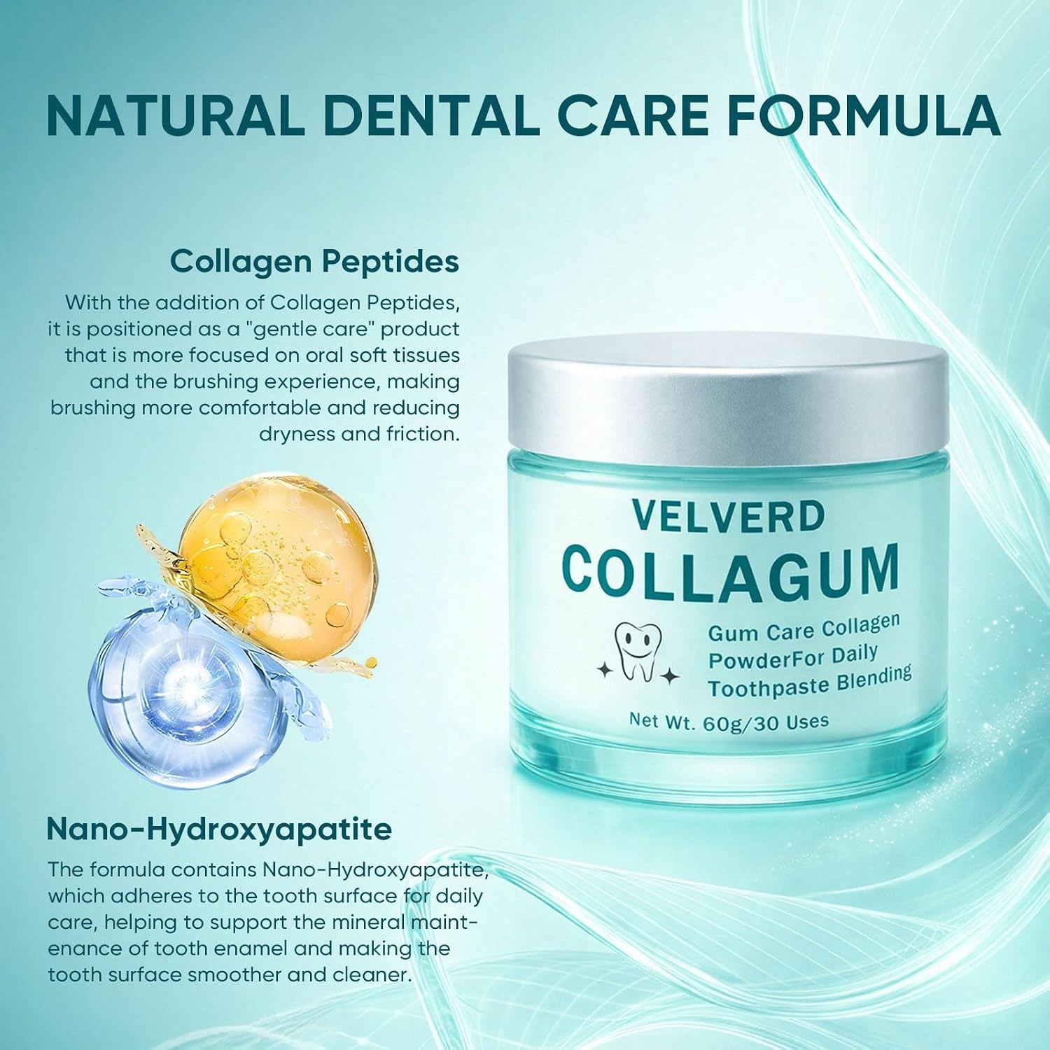 Velverdo Collagen Powder, Collagum Collagen Powder for Gums, Hydroxyapatite Toot