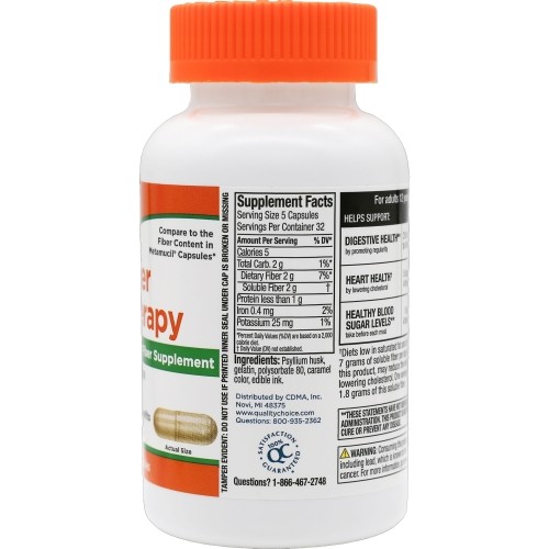 2 Pack Quality Choice Fiber Capsules 100 Natural Psyllium Husk 160 Each
