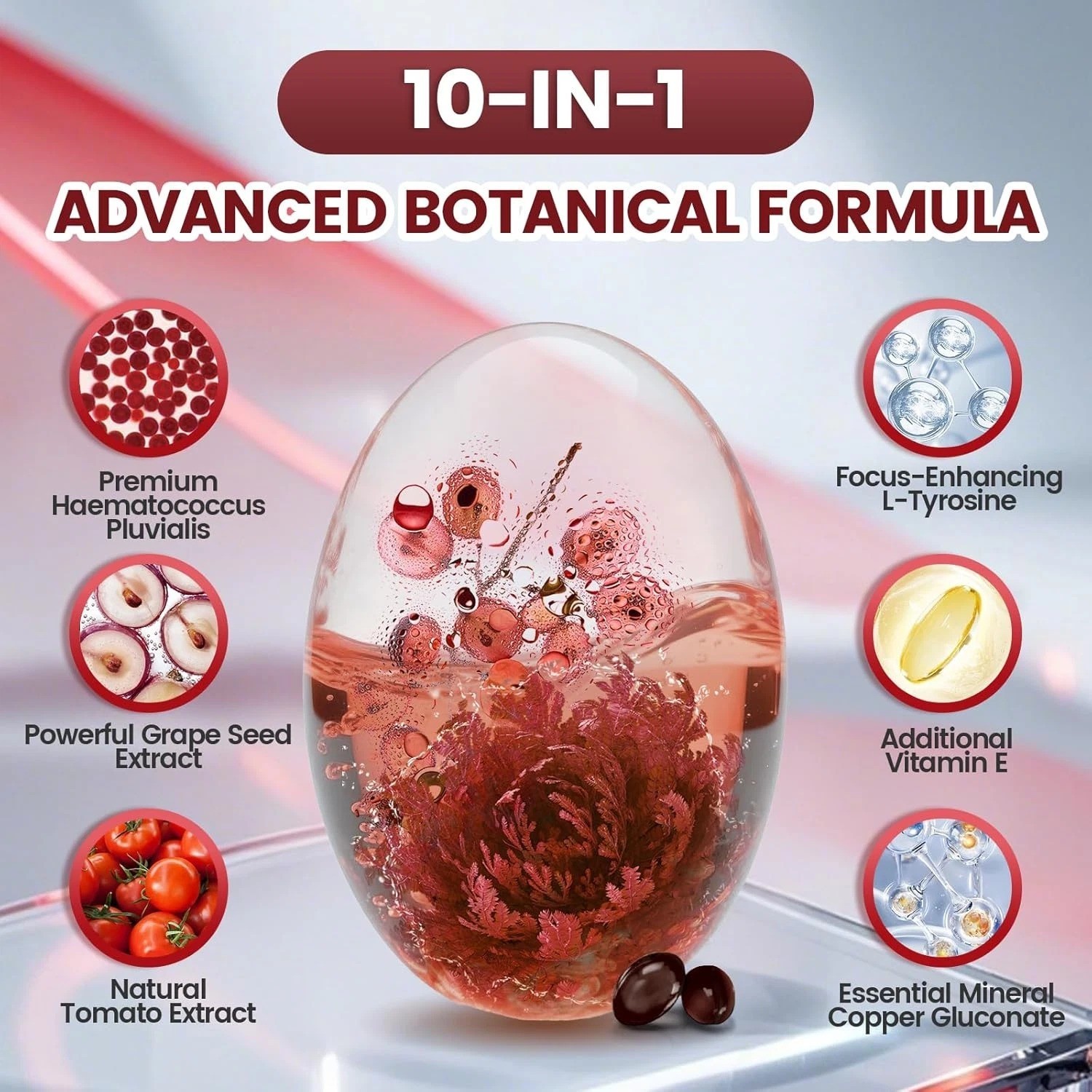10 in 1 Astaxanthin 12mg Supplements, 4 Month Supply, Astaxantina Antioxidant fr