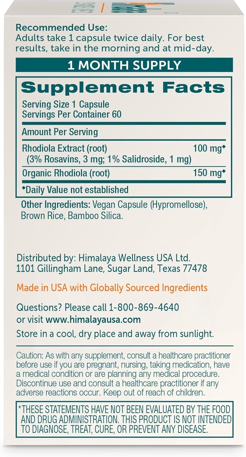 Himalaya Rhodiola Rosea 250mg Herbal Stress Energy Support Vegan 60 Capsules