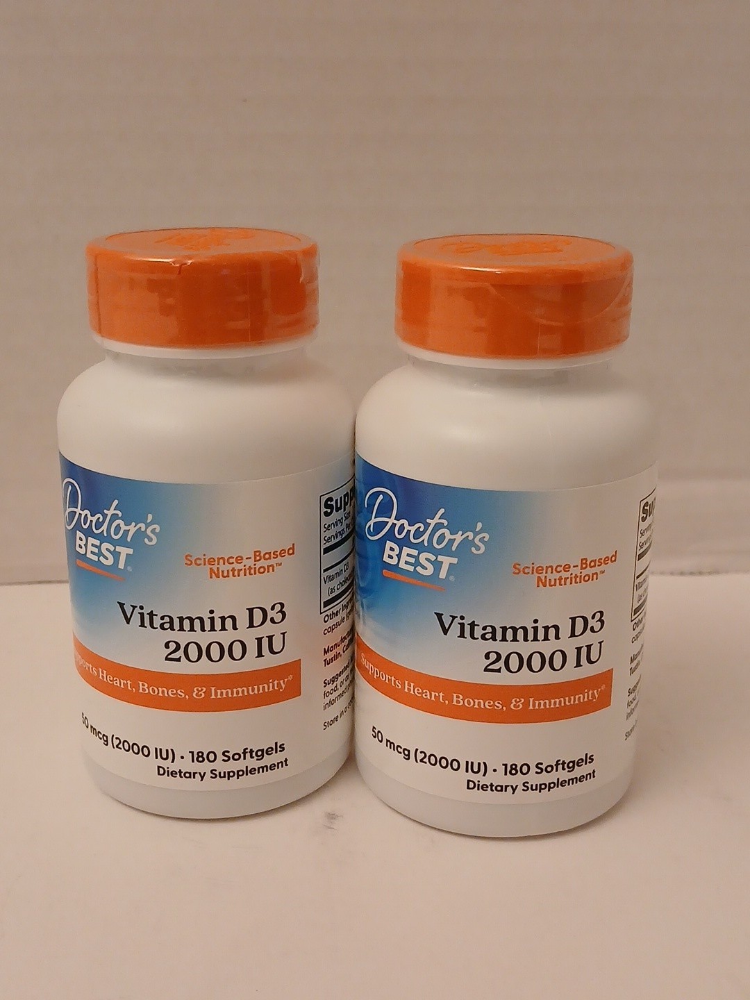 TWO Doctor’s Best Vitamin D3 50 mcg (2000 IU) 180 Softgels Each EXP: 06/ 2027