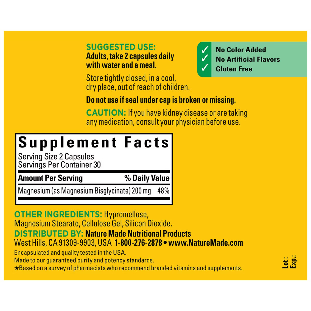 Nature Made High Absorption Magnesium Glycinate 200 mg – 60ct