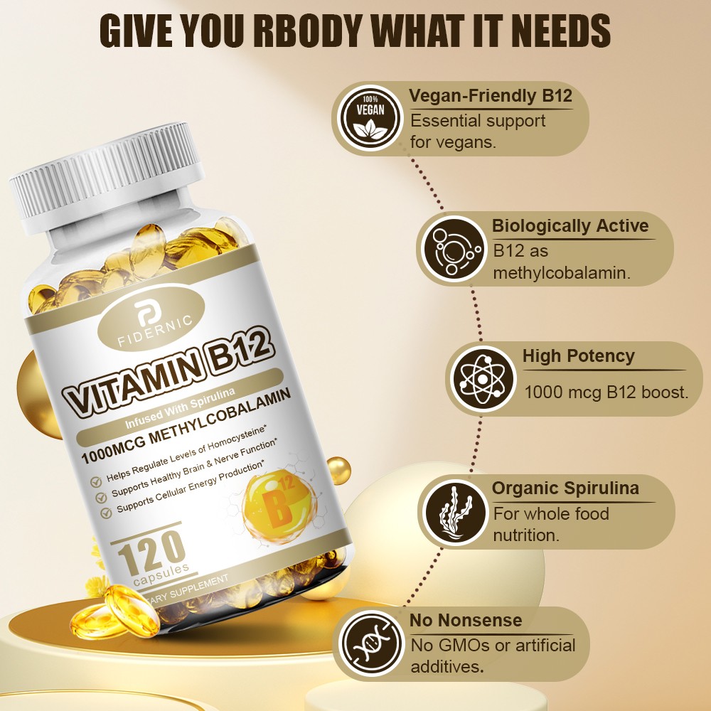 Vitamin B12 (Methylcobalamin) 1000mcg, 120 Capsules High Strength – Non-GMO