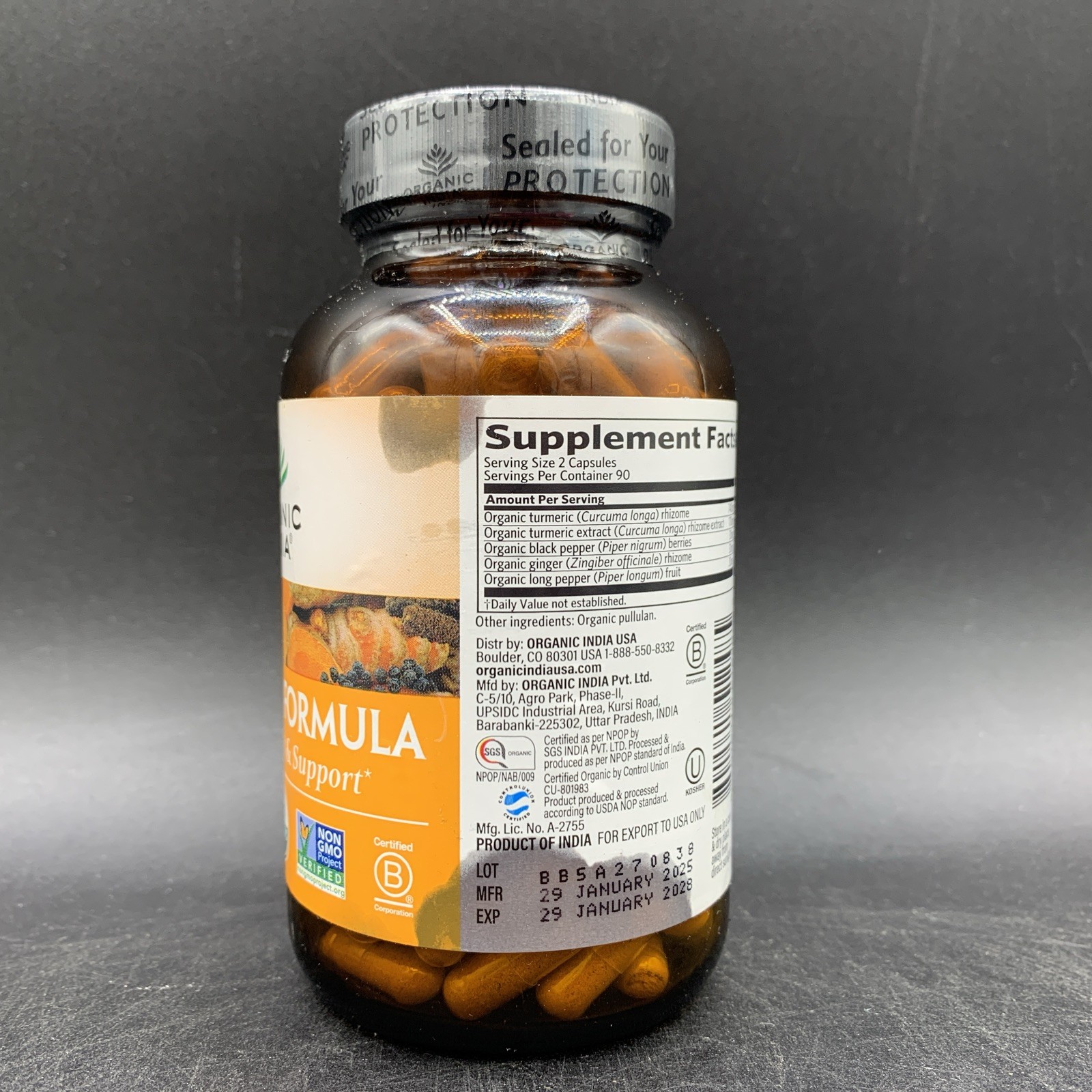 Organic India Turmeric Formula Joint Mobility and Support – 180 Caps EXP 1/28