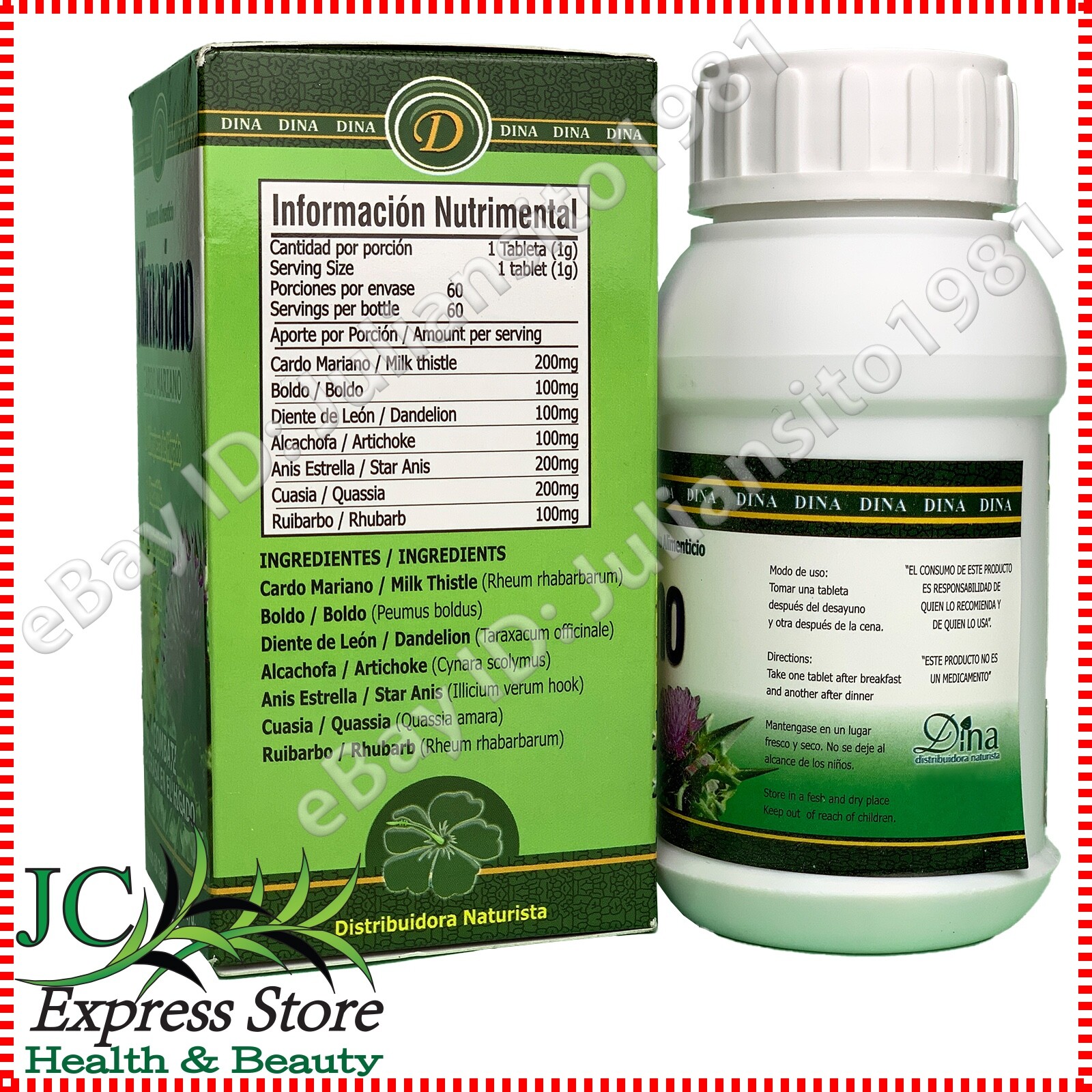 SILIMARIANO Cardo Mariano 60 Tablets (Silybum marianum) Nutritional Supplement