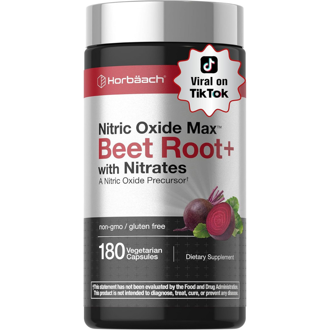 Nitric Oxide Beet Root Capsules | With Nitrates | 180 Count | by Horbaach