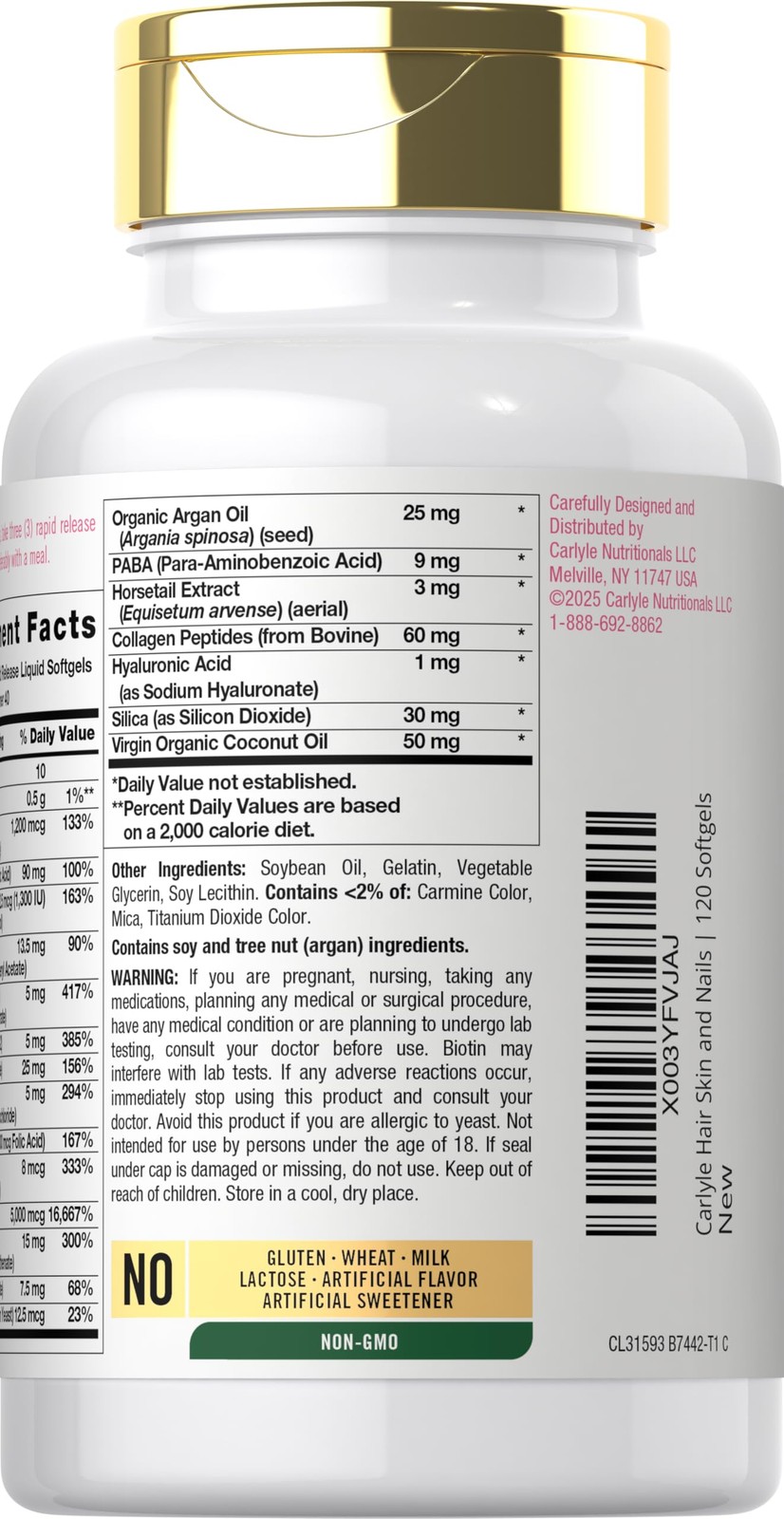 Carlyle Hair Skin and Nails Vitamin | 120 Softgels | 120 Count (Pack of 1)