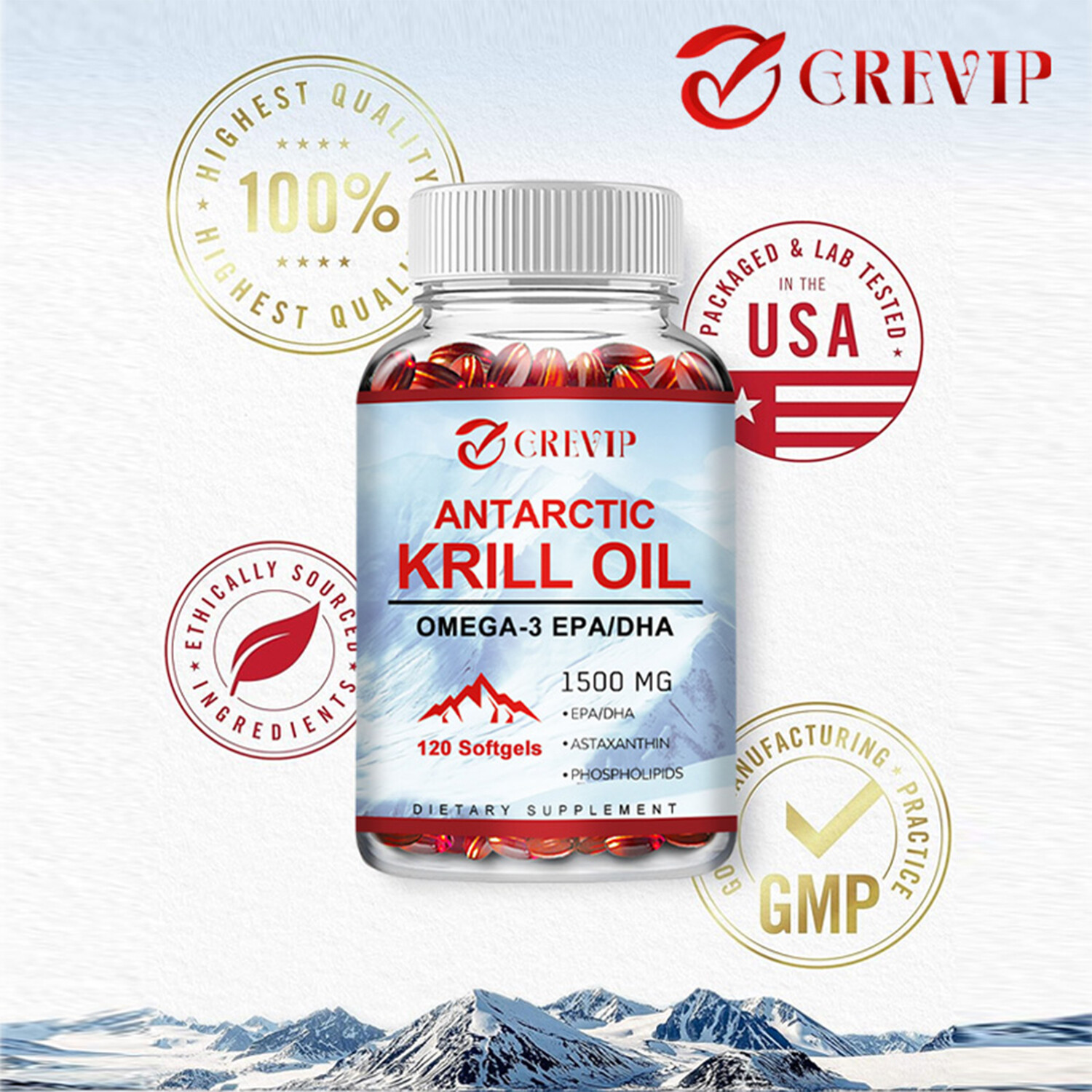120pcs Antarctic Krill Oil – Support Joint, Brain, Heart, Blood Pressure Health