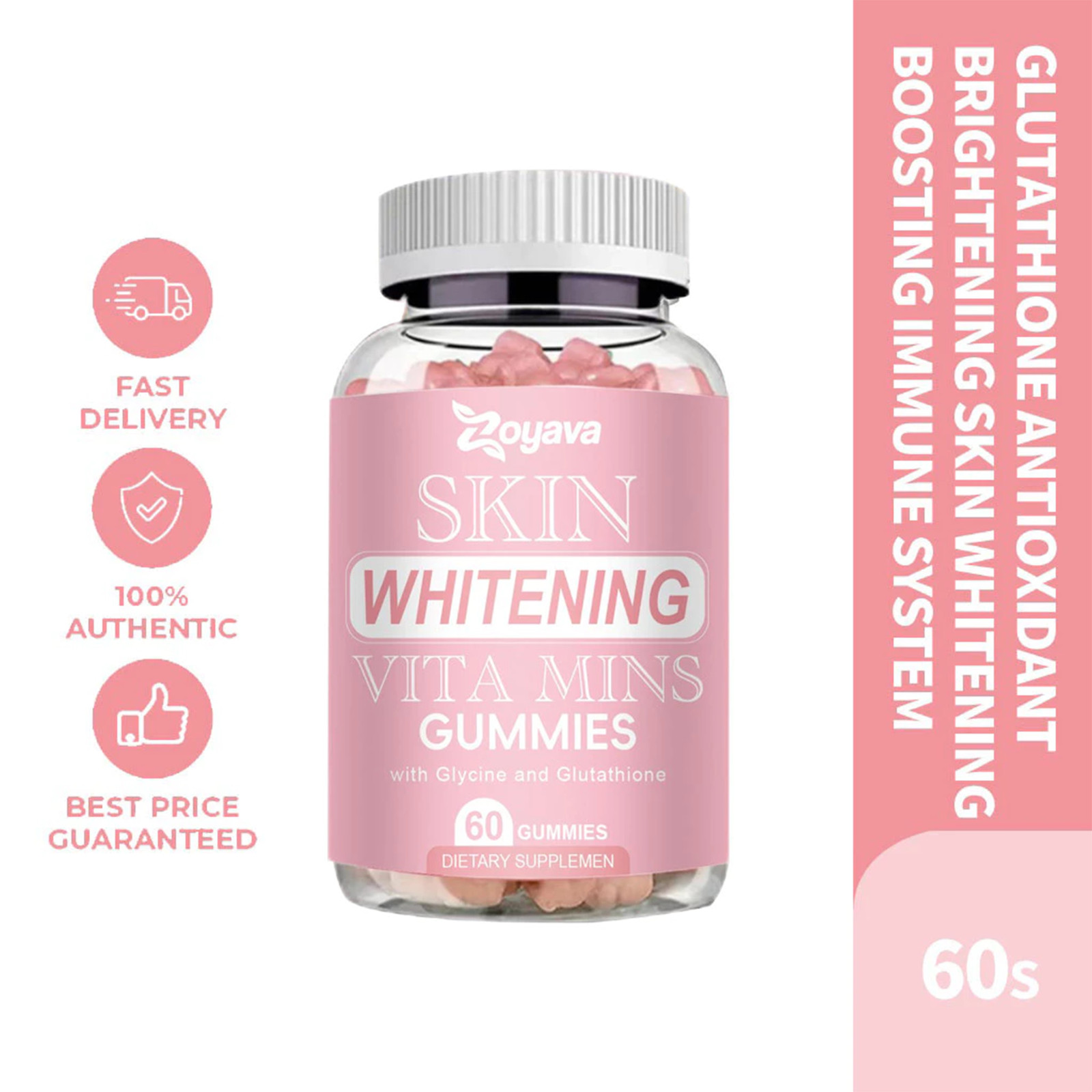 Zoyava Glutathione Collagen Gummies Anti Aging Skin Brightening Vitamins 2x