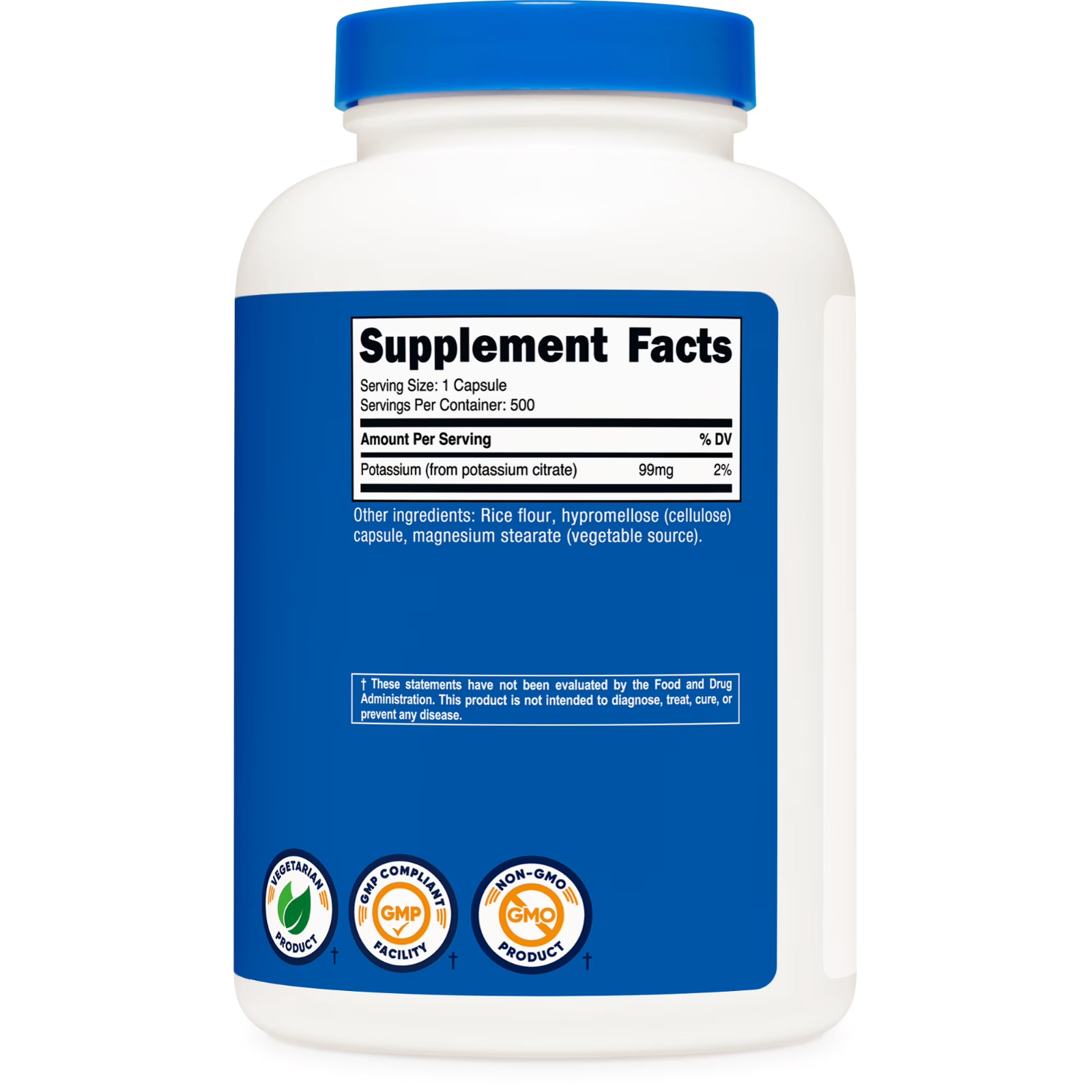Potassium Citrate 99mg 500 Capsules Non-GMO Gluten Free
