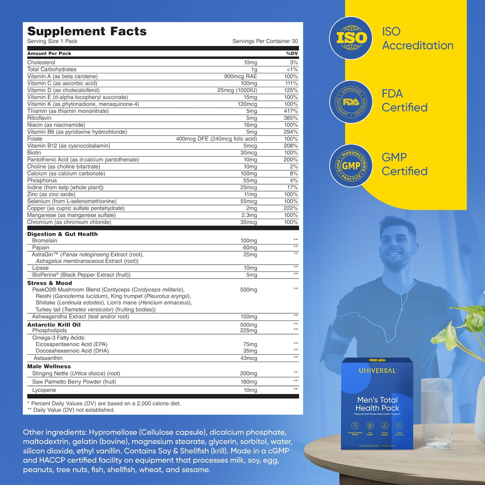 Universal U Men’s Total Health Multivitamin Pack 30 Count Convenient Supplement