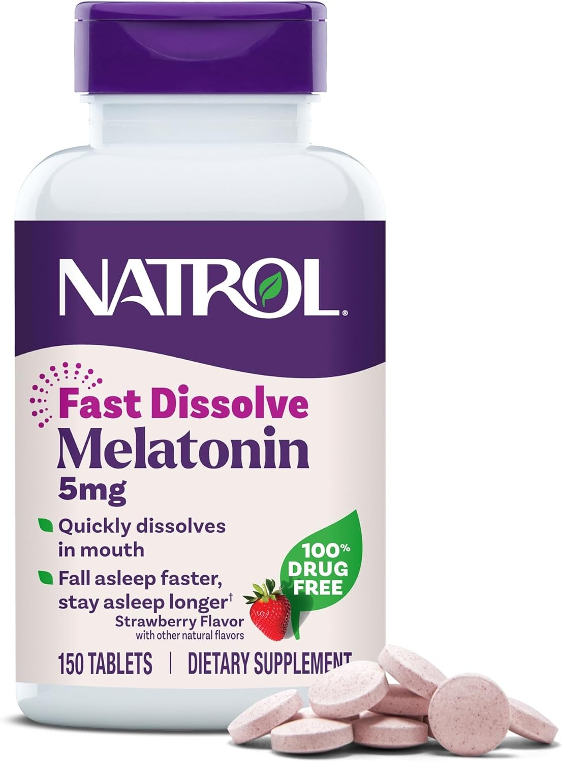 Natrol Melatonin 5mg Fast Dissolve Strawberry Flavor Tablets 90 Ct Long Expiry
