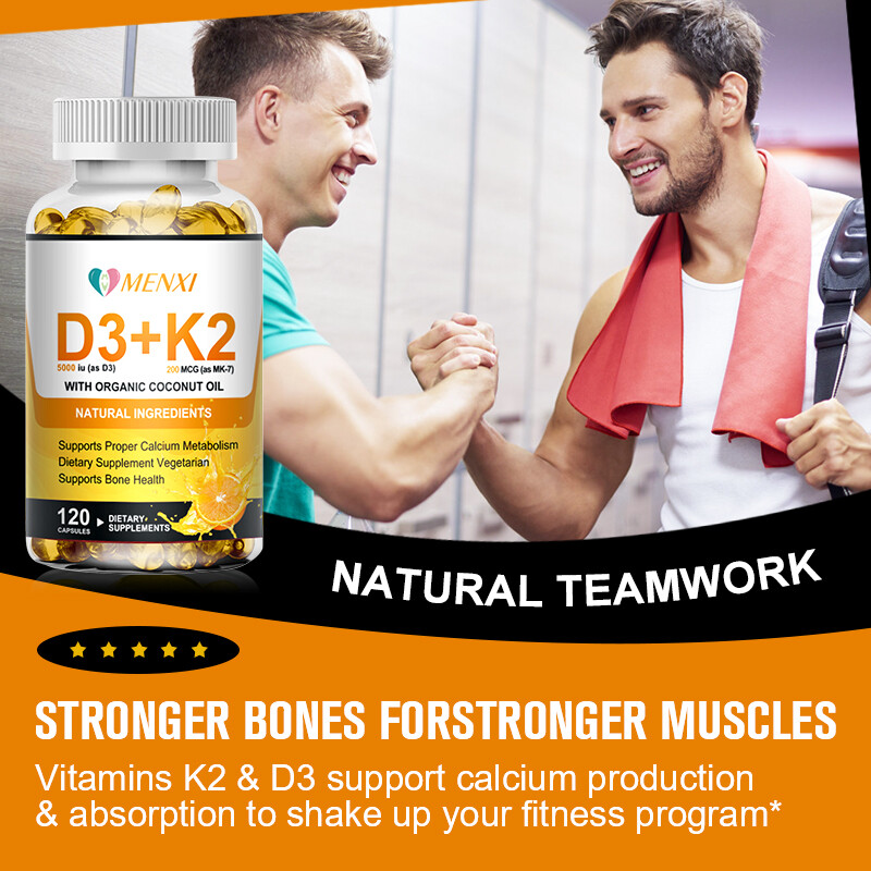 Vitamin D3 with K2 D3 5000IU and K2 200mcg 120 Vegetarian Capsules High Strength