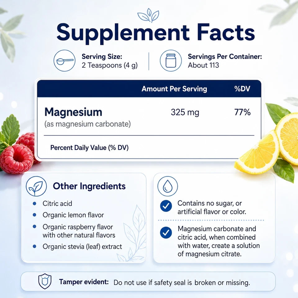 Natural Vitality CALM Magnesium Citrate Powder Drink Mix Raspberry Lemon 16oz