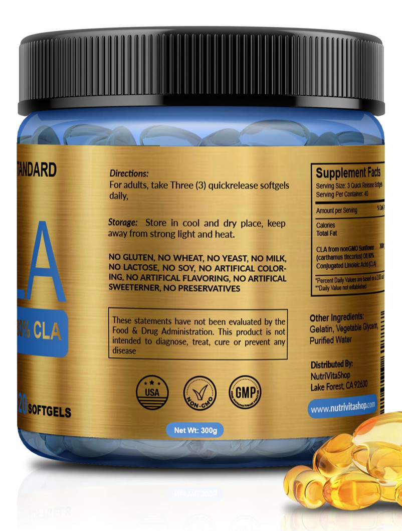 CLA 3000 Weight Management Non-Stimulating Conjugated Linoleic Acid Non GMO USA