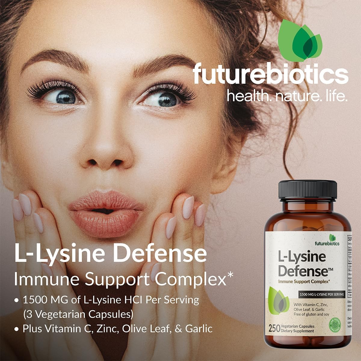 L-Lysine Defense Immune Support Complex 1500 MG per Serving with Vitamin C, Zinc