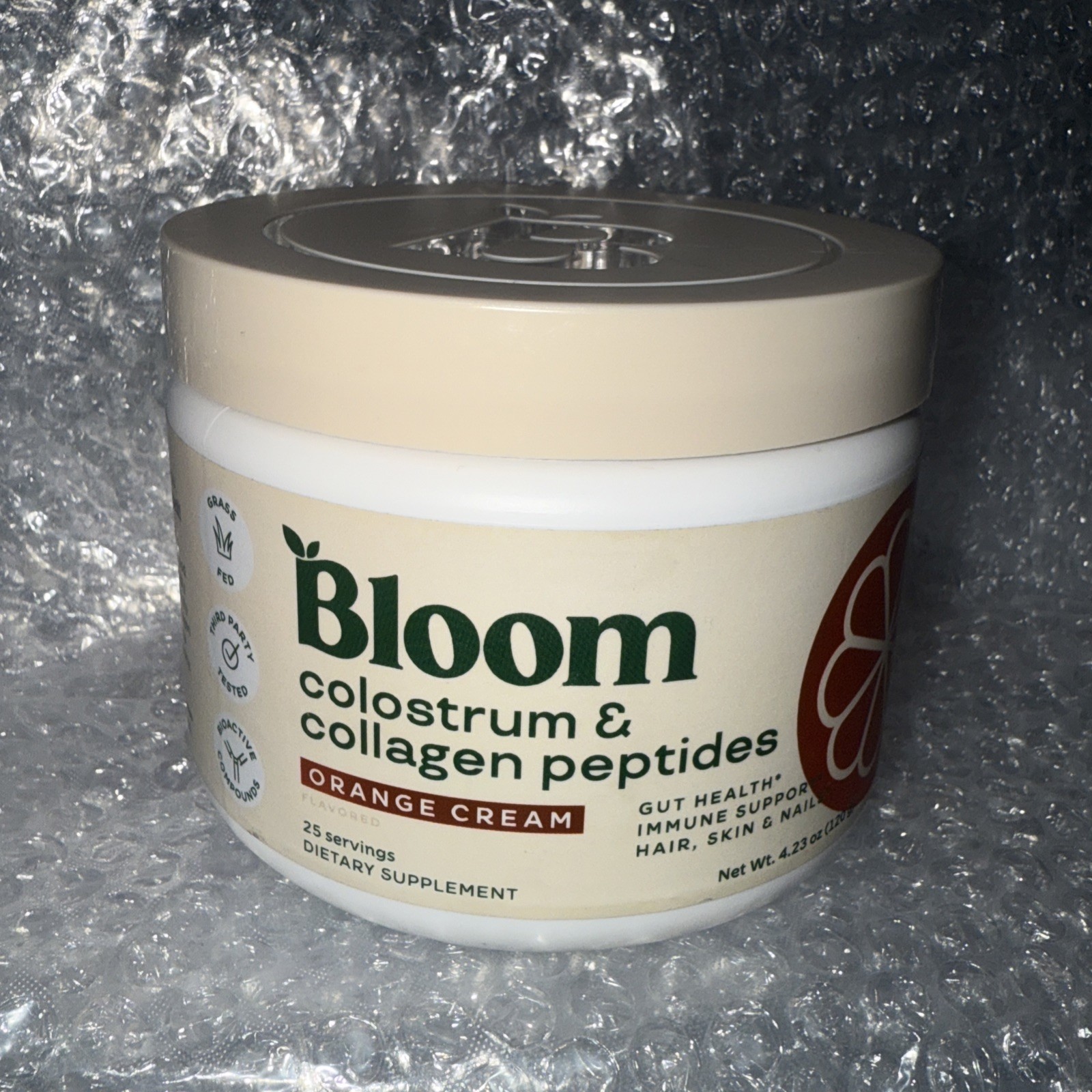 Bloom Colostrum & Collagen Peptides Orange Cream 4.23 Oz EXP 11/2026