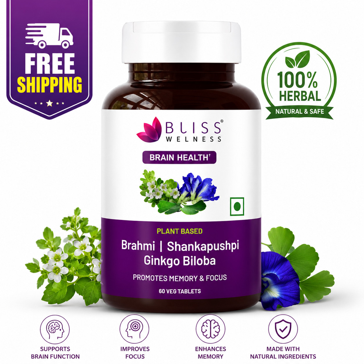 Bliss Brain Health Booster 60 Tabs for Cognitive Support