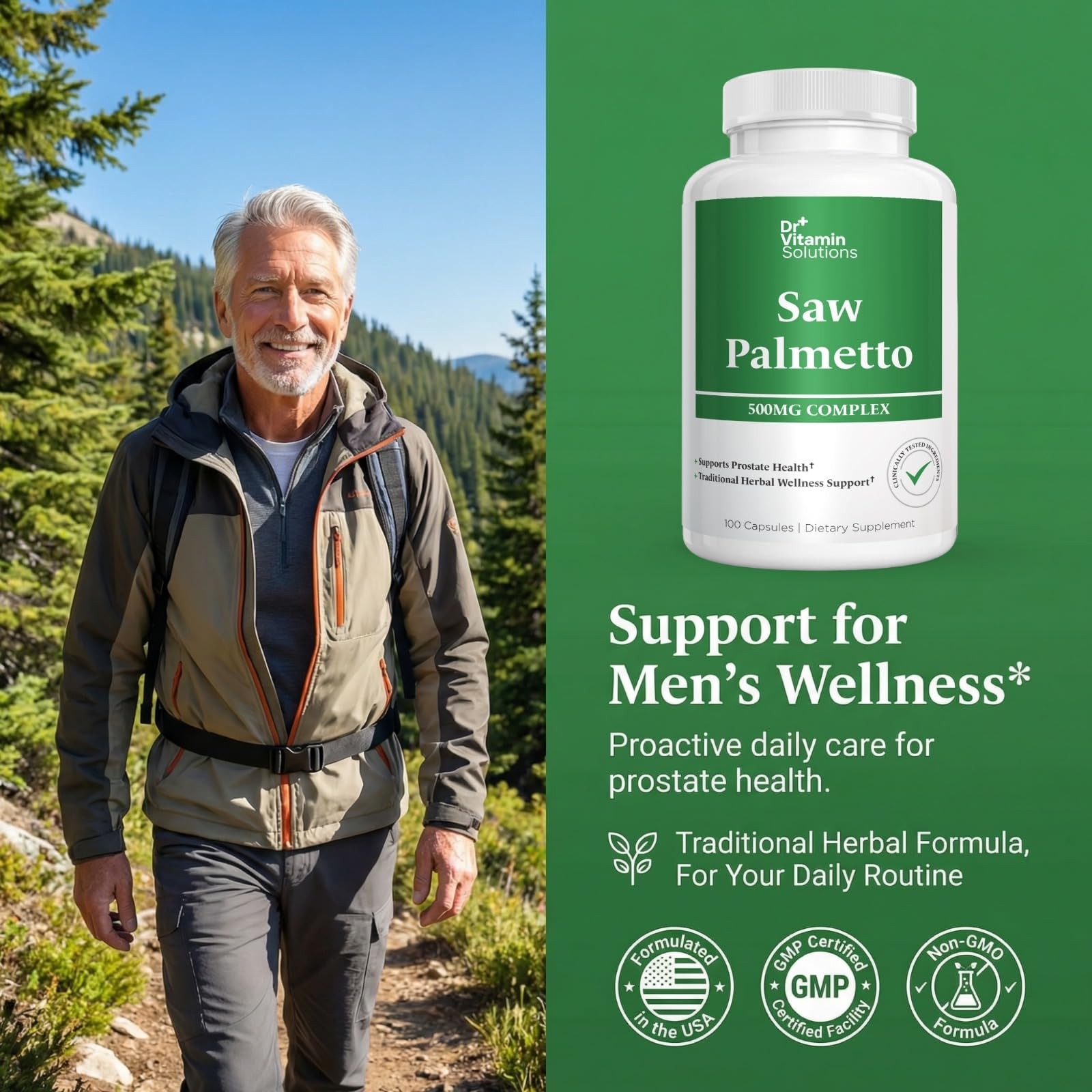 Saw Palmetto for Men 500mg Prostate Health, 45% Extract, DHT Blocker