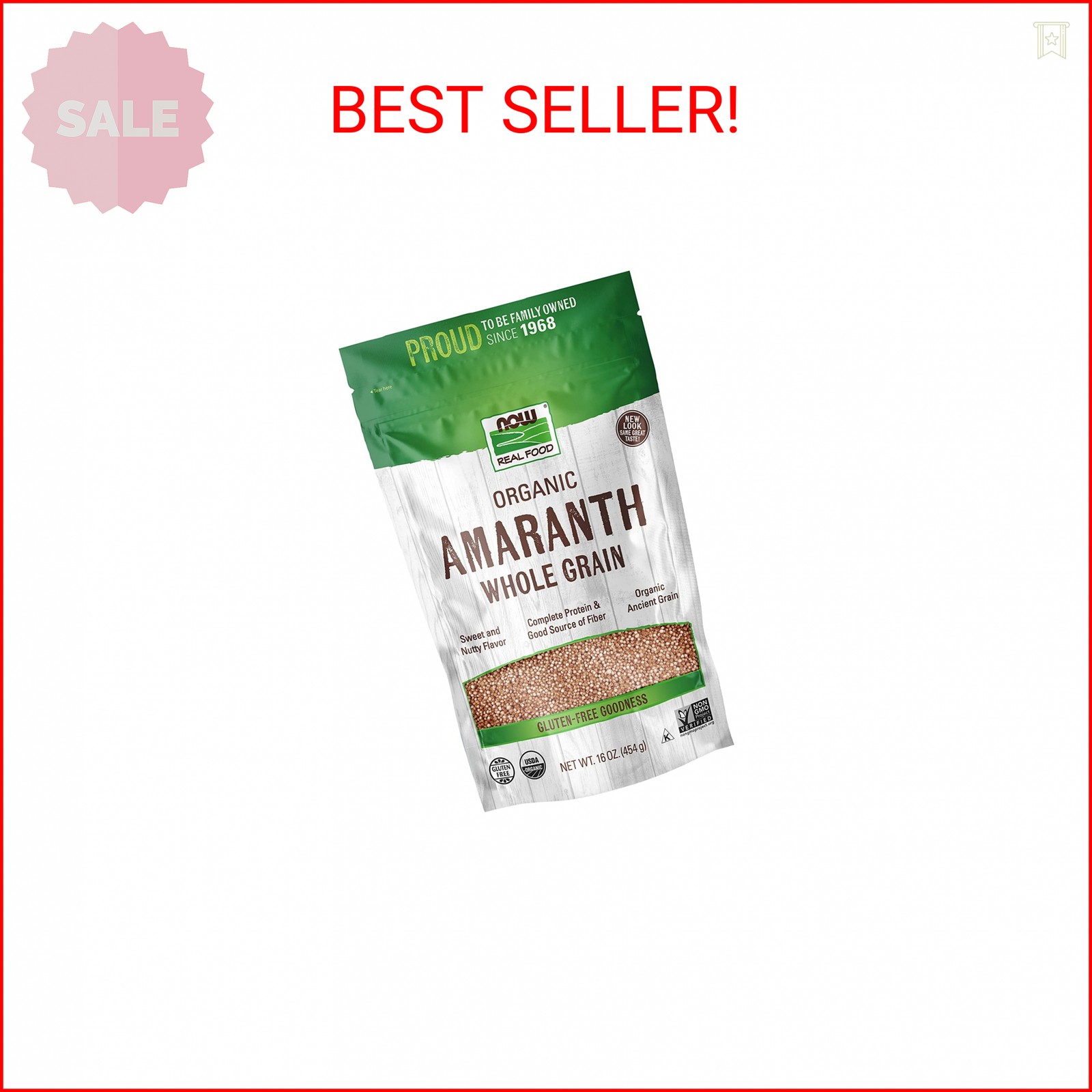 NOW Foods, Organic Amaranth Whole Grain, Source of Protein and Fiber, Gluten-Fre