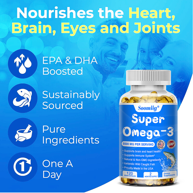 Omega 3 Fish Oil 5500mg 30/60/120Capsules; EPA/DHA Support Heart, Brain, Eyes