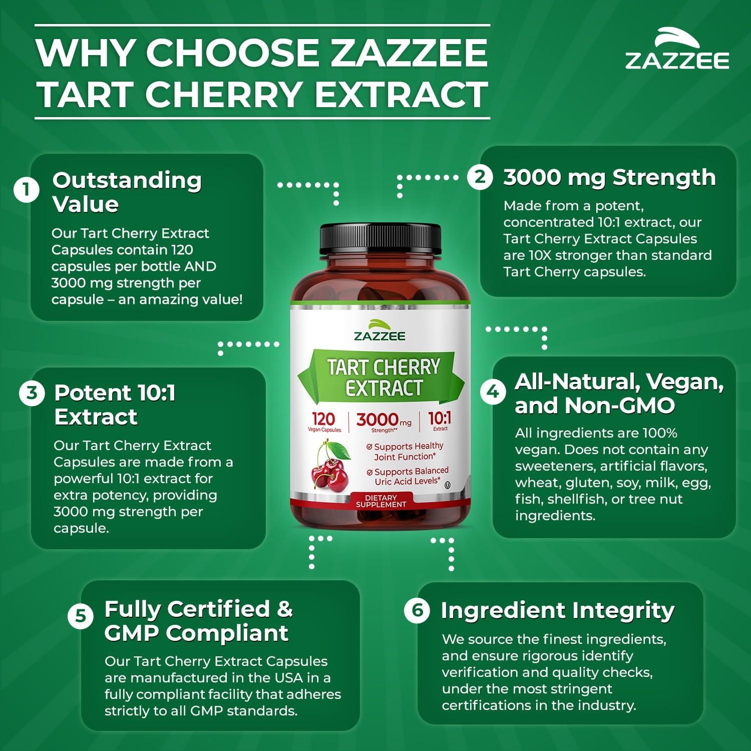 Tart Cherry 10:1 Extract, 3000 mg Strength, 120 Vegan Capsules, 4 Month Supply