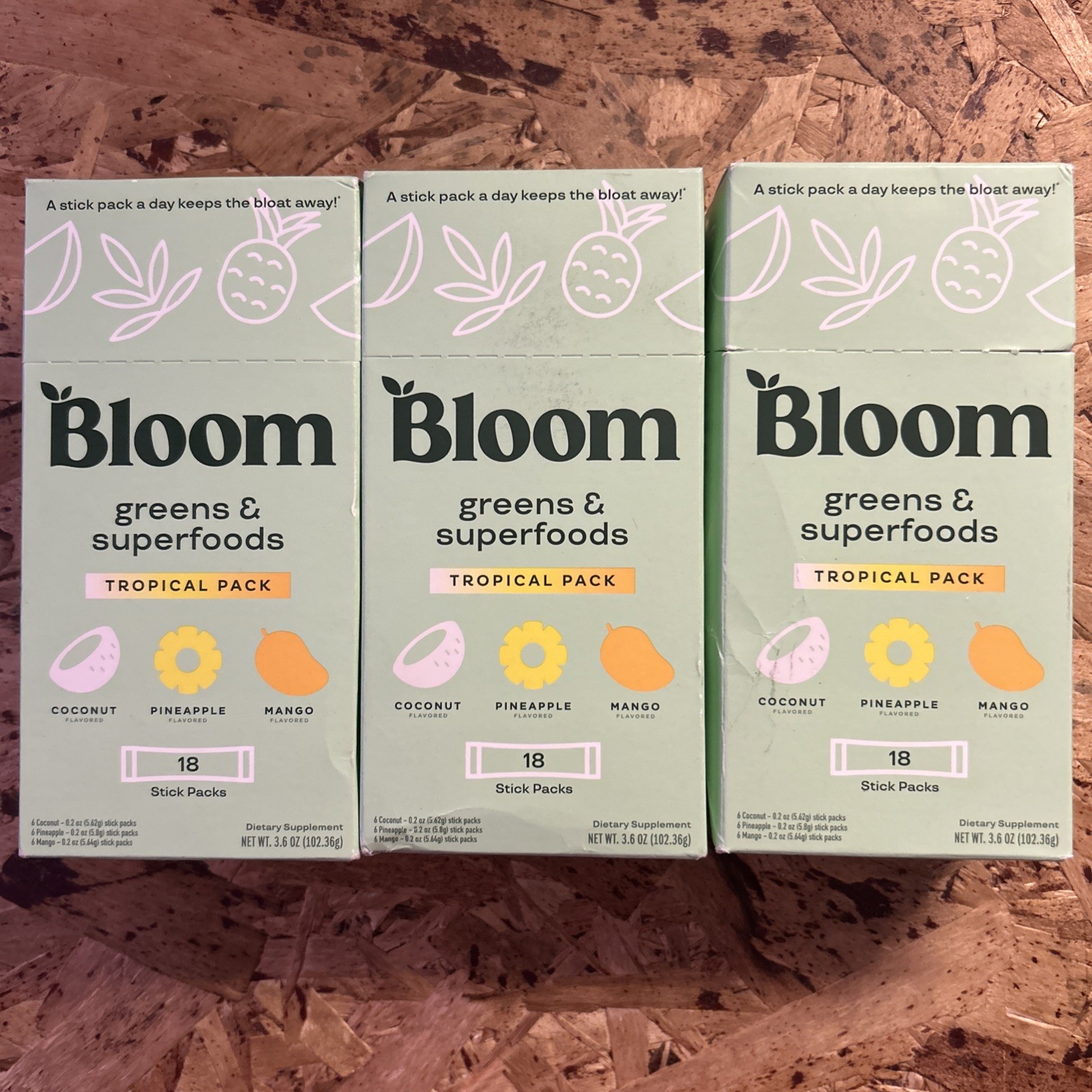 Bloom Nutrition Greens & Superfoods – Tropical Mix – 54 Sticks – Check Dates