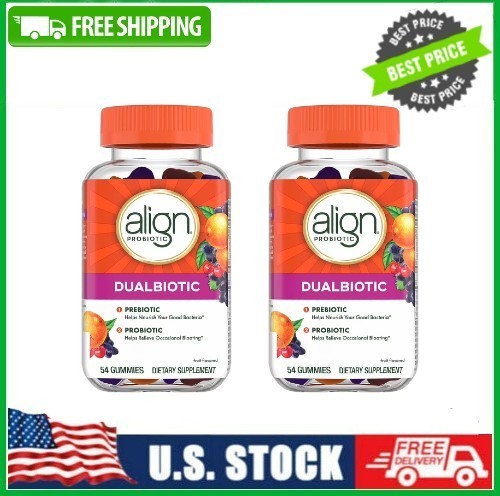 2 Pack Align Dualbiotic, Prebiotics&Probiotics for Women and Men, 54 Gummies Pk